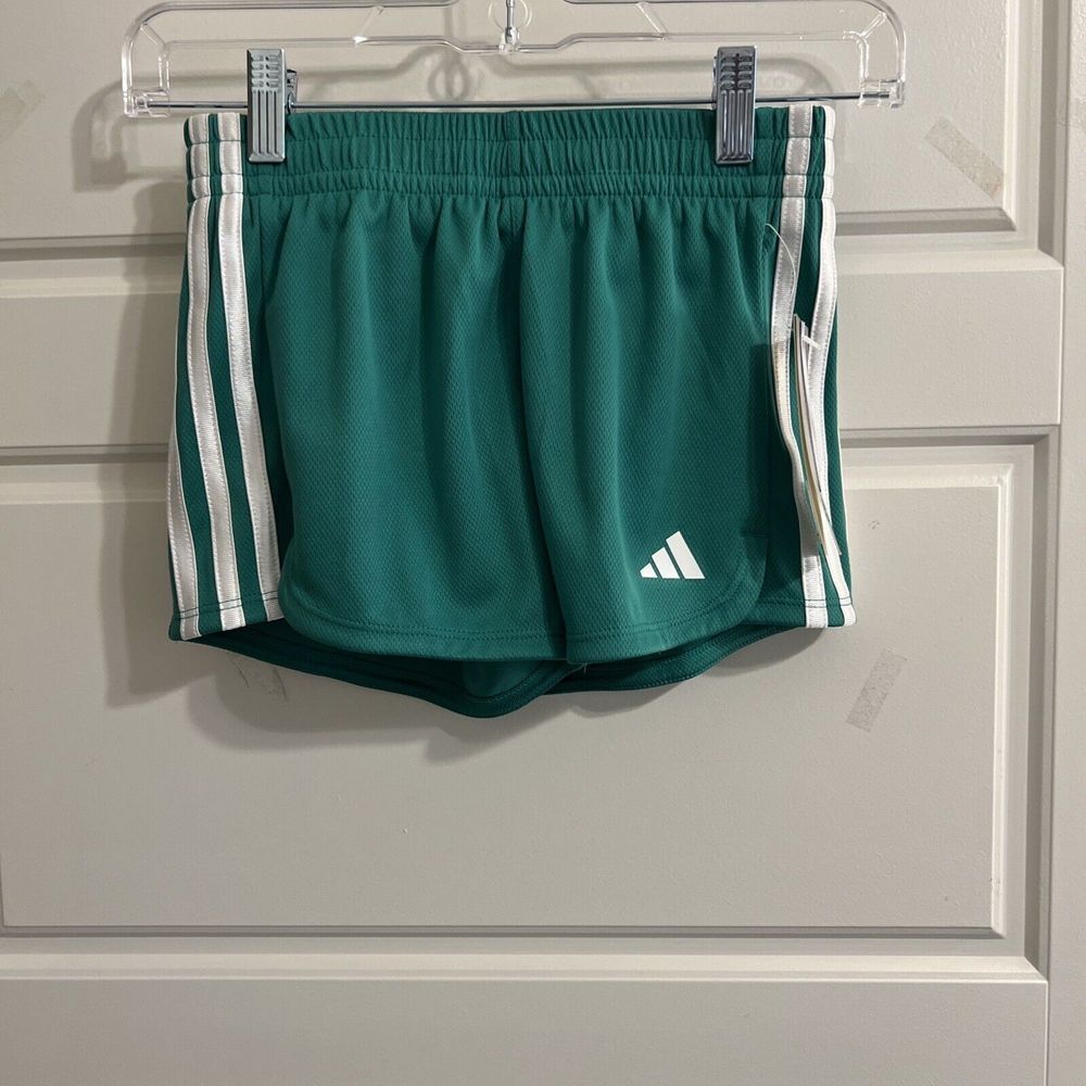 Adidas Athletic Shorts Girls‎ Size YXS Green Elastic With White Stripes AH4382